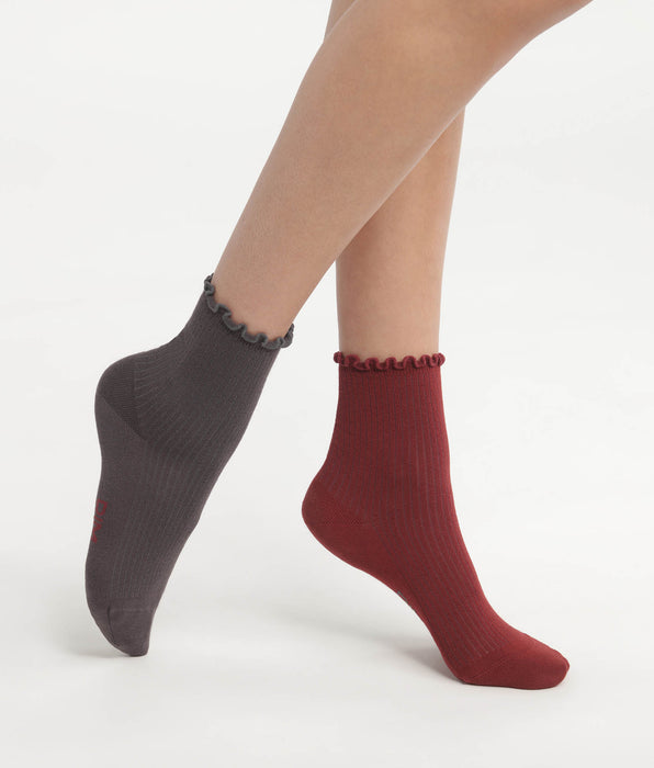 DIM Pack of 2 Red Dim Modal Women's Ruffle Socks
