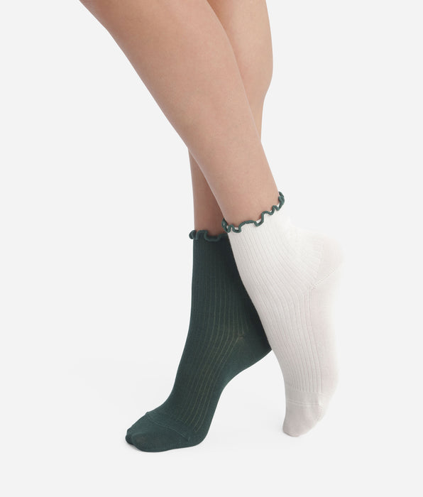 DIM 2er-Pack Damenstrümpfe mit Rüschen Pin Ivoire Dim Modal