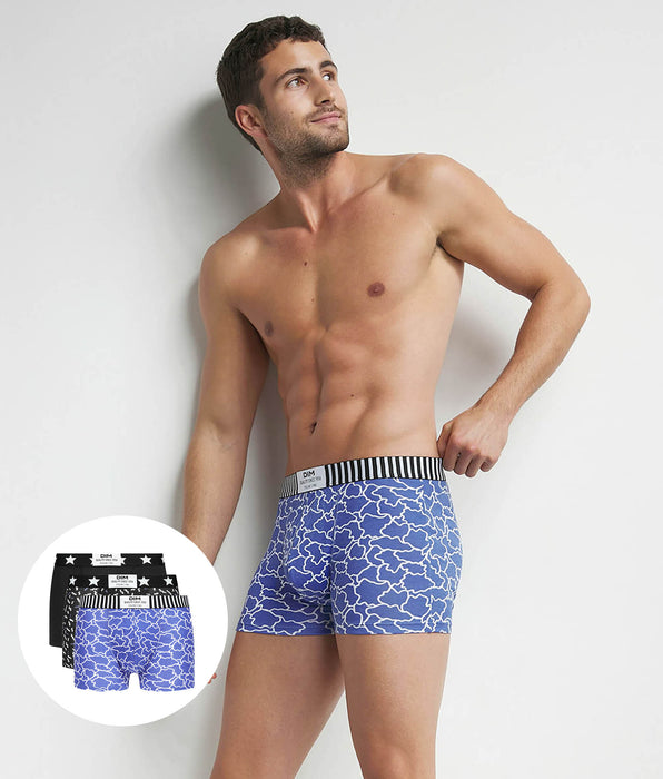 DIM Pack of 3 men's Dim Vibes blue black cloud pattern boxers