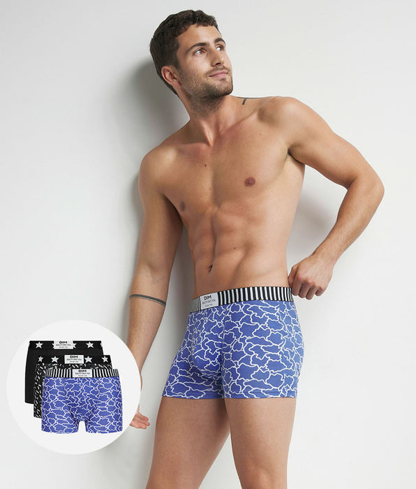 DIM Pack of 3 men's Dim Vibes blue black cloud pattern boxers