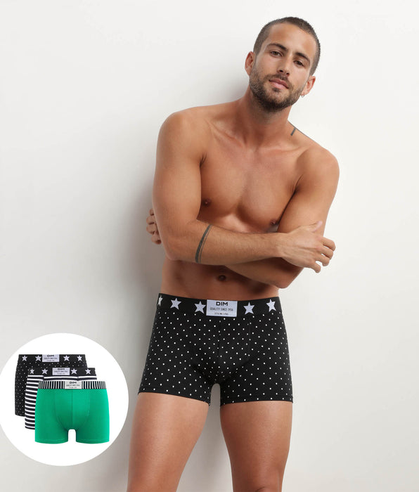DIM Pack of 3 men's stretch cotton boxers with polka dot and stripe prints Dim Vibes