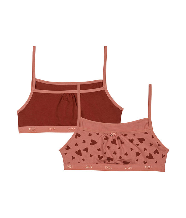 DIM Pack of 2 Les Pockets Sand stretch cotton bralettes with heart prints