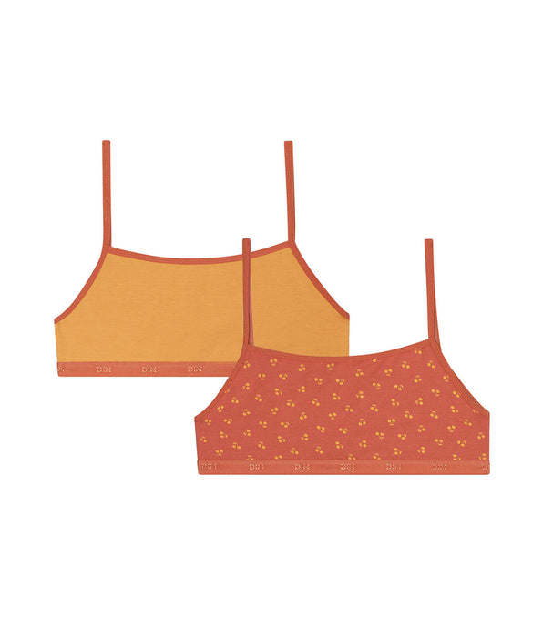 DIM Lot de 2 brassières filles en coton à motif cerise Jaune Les Pockets