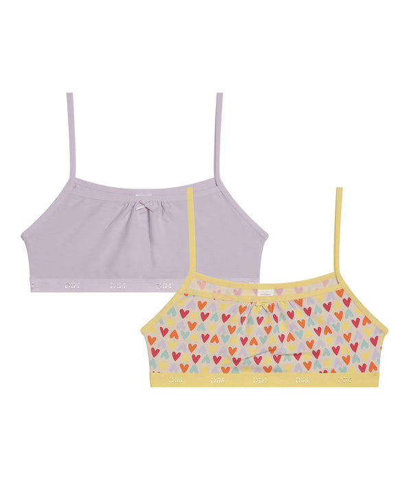 DIM Pack of 2 Lila stretch cotton girl's bras with heart pattern Les Pockets