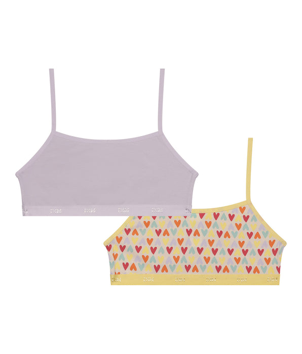DIM Pack of 2 Lila stretch cotton girl's bras with heart pattern Les Pockets