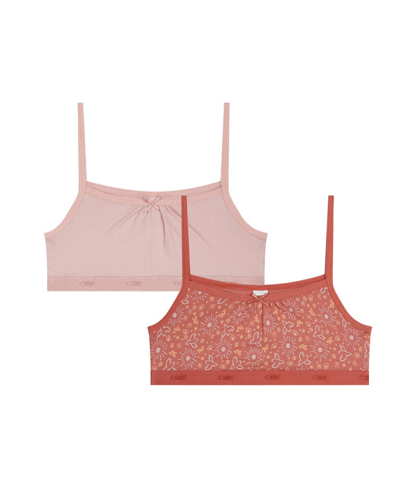 DIM Lot de 2 brassières fille en coton stretch Rose Ocre Les Pockets