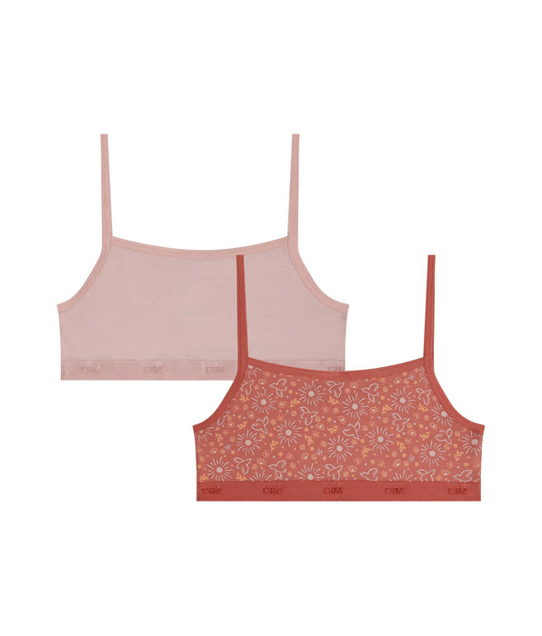 DIM Lot de 2 brassières fille en coton stretch Rose Ocre Les Pockets