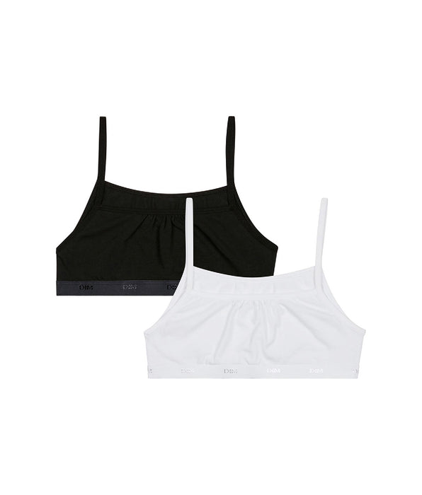 DIM Les Pockets Ecodim Pack of 2 Black White stretch cotton girls' bralettes