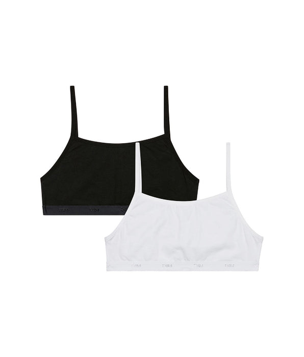 DIM Les Pockets Ecodim Pack of 2 Black White stretch cotton girls' bralettes