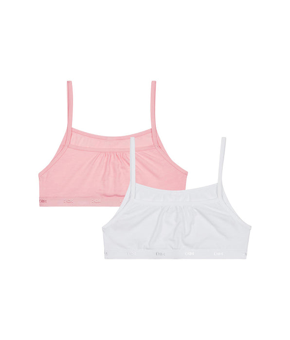DIM Pack de 2 sujetadores de niña en algodón elástico Rosa Blanco Les Pockets Ecodim