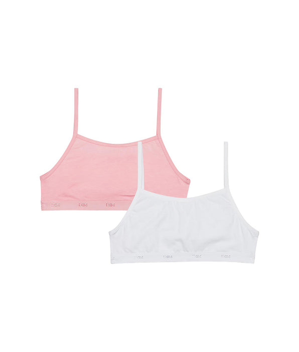 DIM Pack de 2 sujetadores de niña en algodón elástico Rosa Blanco Les Pockets Ecodim