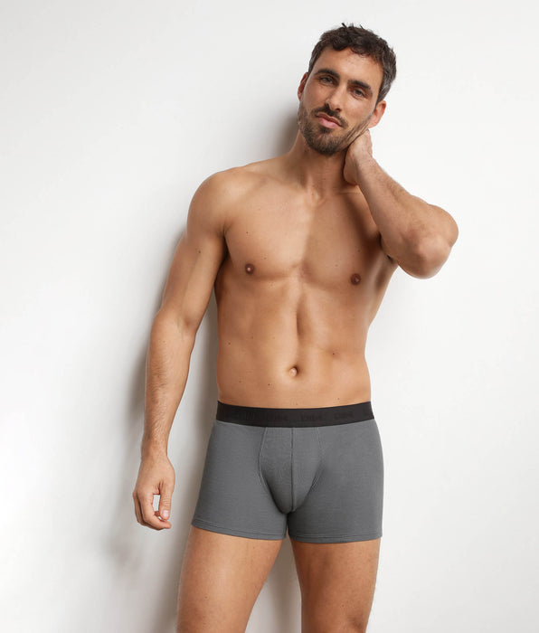 DIM Boxer homme en coton modal côtelé Gris Acier Dim Élégant