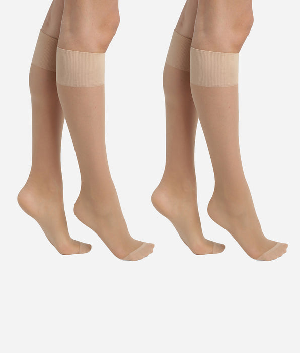 DIM 2er-Pack transparente Kniestrümpfe 20D mit Lycra® in Nude - Ultra Resist