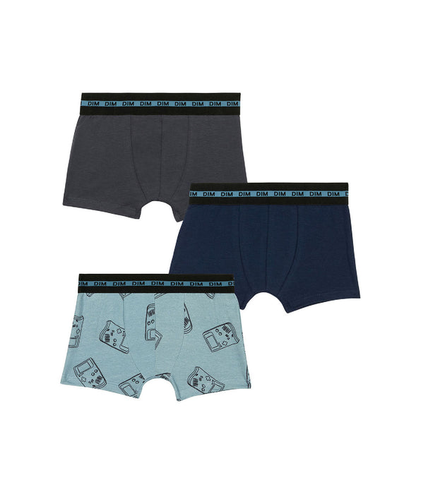 DIM Pack of 3 boy's stretch cotton gameboy pattern boxers Blue EcoDim Fashion