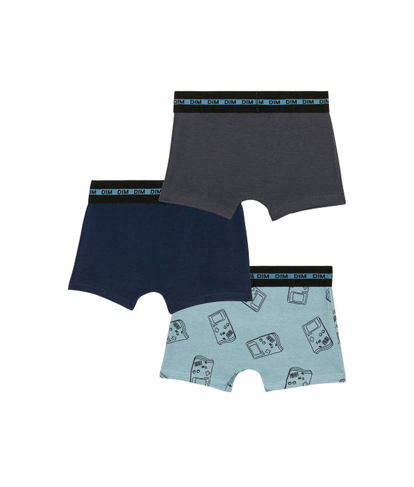 DIM Pack of 3 boy's stretch cotton gameboy pattern boxers Blue EcoDim Fashion
