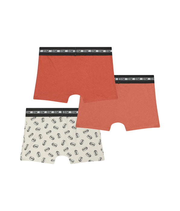 DIM Pack of 3 boys' boxersin orange with Soda patterns Dim Coton Stretch