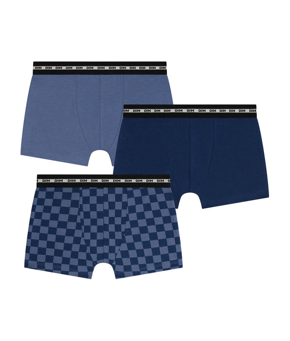 DIM Pack de 3 bóxers para niño Damier Bleu Dim Coton Stretch