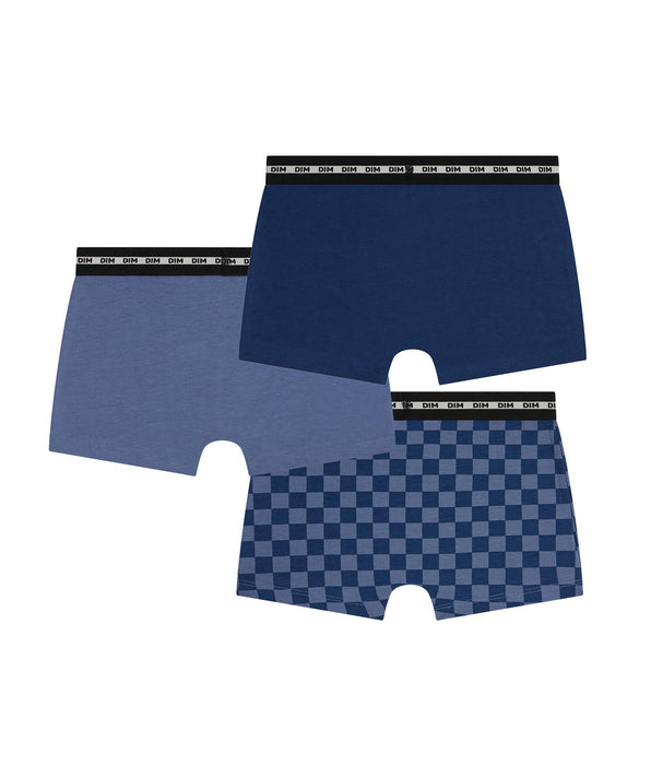DIM Pack de 3 bóxers para niño Damier Bleu Dim Coton Stretch