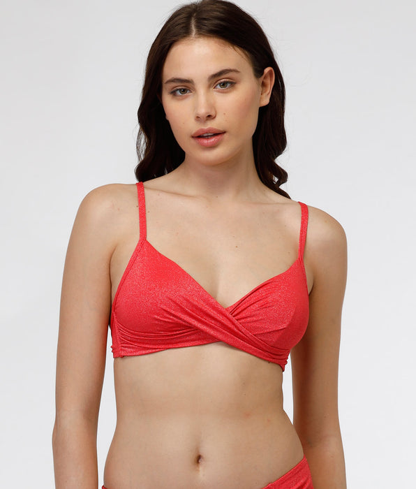 DIM Microfibre Plain Lurex underwired bra, coral
