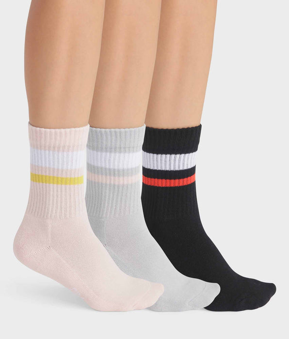 DIM Pack of 3 pairs of women's cotton socks in Pink Gray EcoDim Sport