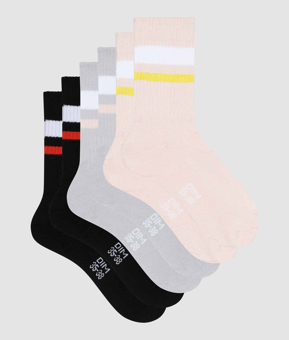 DIM Pack of 3 pairs of women's cotton socks in Pink Gray EcoDim Sport
