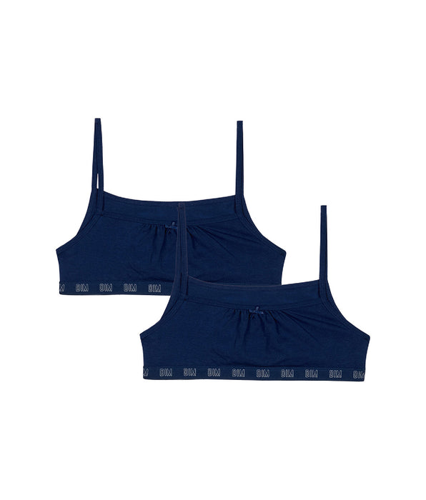 DIM Dim Skin Care Pack of 2 organic cotton Navy blue girl's bralettes