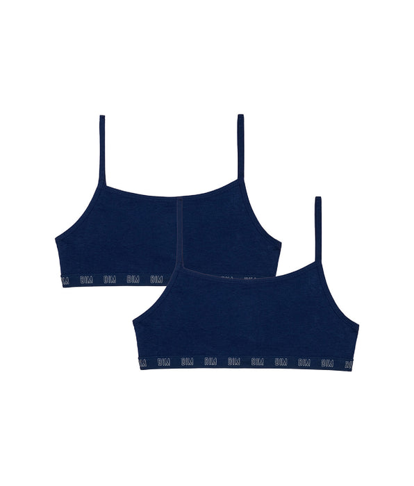 DIM Dim Skin Care Pack of 2 organic cotton Navy blue girl's bralettes