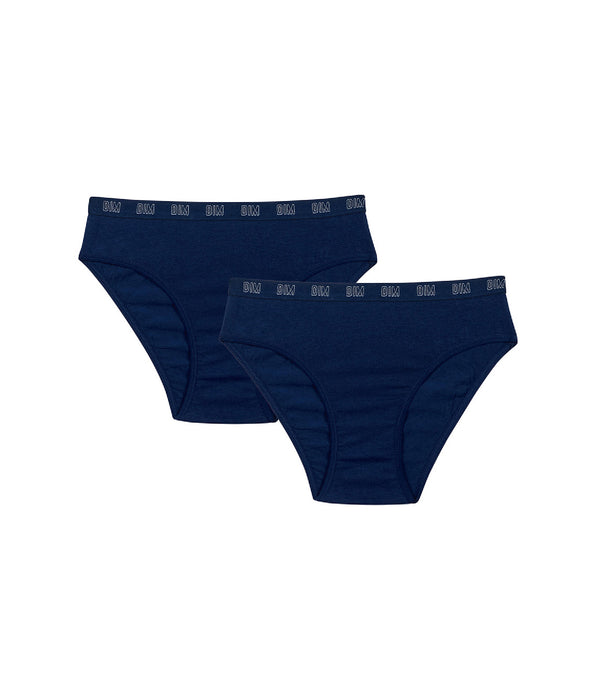 DIM Dim Skin Care Pack of 2 Navy Blue girls' organic cotton knickers