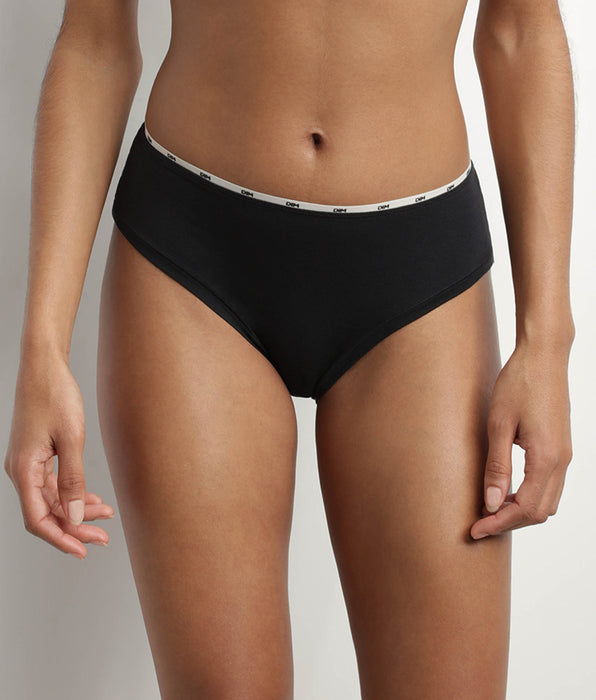 DIM Women's stretch cotton briefs in black with Beige braid Dim Icon Essentiel