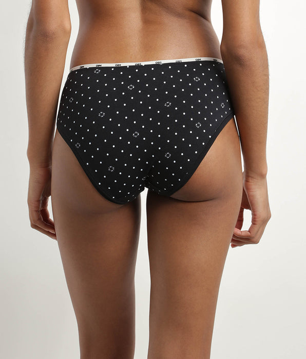 DIM Schwarzer gepunkteter Slip aus Stretch-Baumwolle mit Zierbündchen - Icons Essentiel