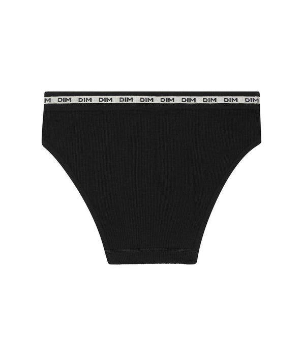 DIM Girls' ribbed fabric briefs in Black with beige waistband Dim Icons