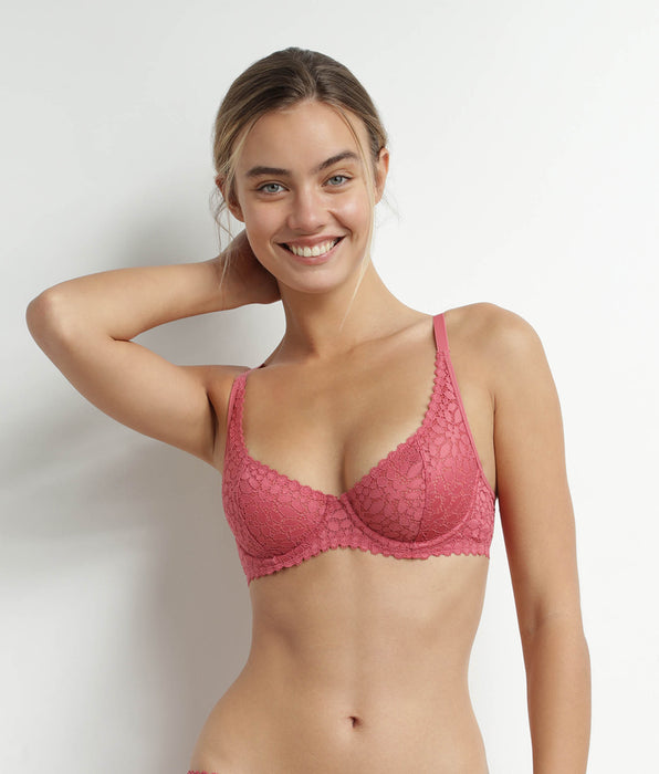 DIM Underwired push-up bra in pink floral lace Dim Daily