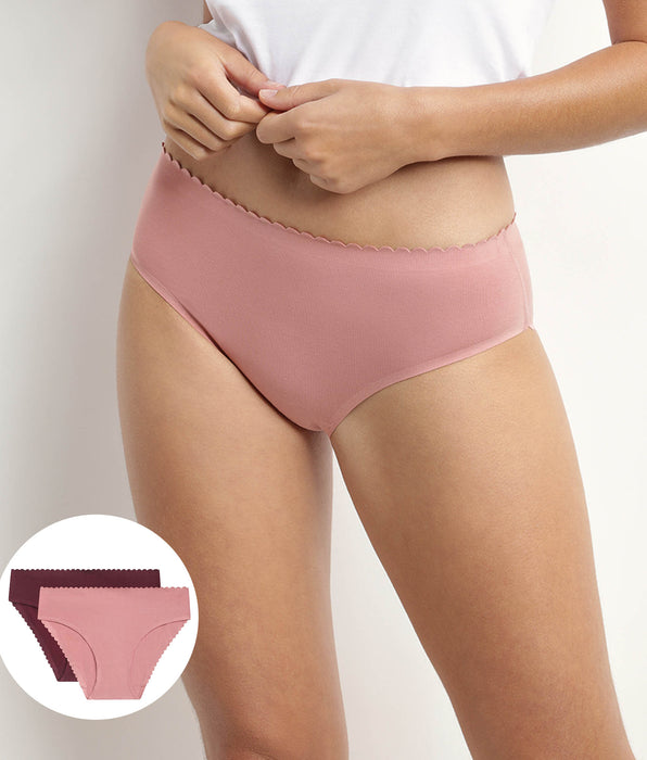DIM 2er-Pack Slips aus Stretch-Baumwolle rosa/rubinrot - Body Touch Easy