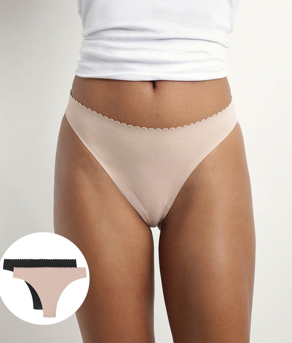 DIM 2er-Pack Tangas aus Mikrofaser schwarz/nude - Body Touch Easy