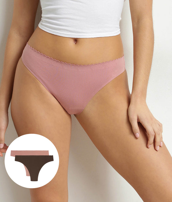 DIM Pack de 2 tangas para mujer marrón y rosa Body Touch Easy