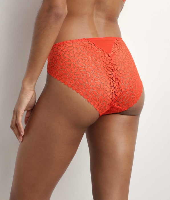 DIM Openwork lace knickers with floral patterns in flame-red Daily Dentelle