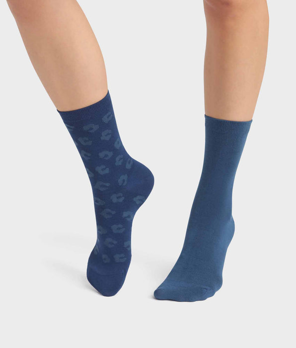DIM Pack of 2 pairs of women's viscose floral socks in Blue Dim Bamboo