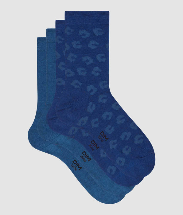 DIM Pack of 2 pairs of women's viscose floral socks in Blue Dim Bamboo