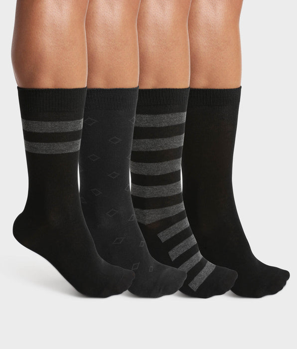 DIM Pack of 4 pairs of men's striped cotton socks in Black EcoDim Style
