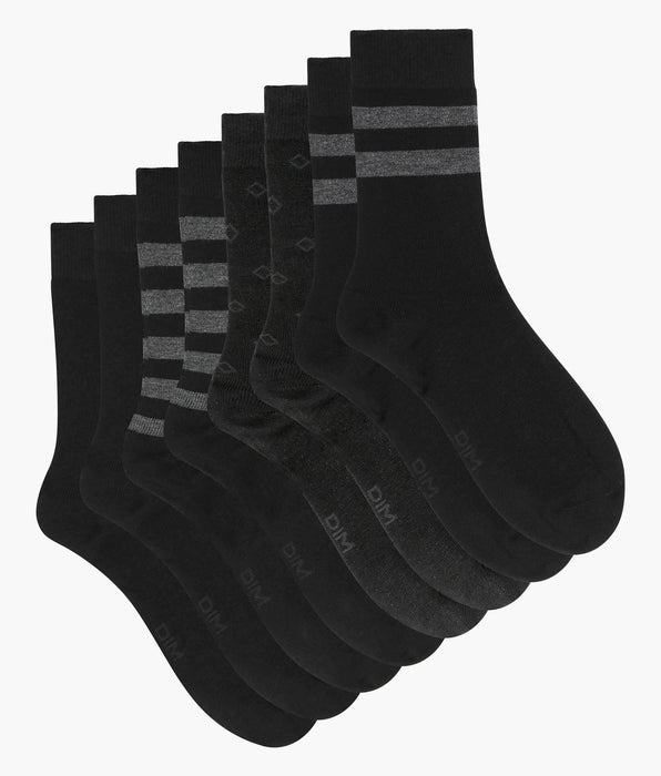 DIM Pack of 4 pairs of men's striped cotton socks in Black EcoDim Style