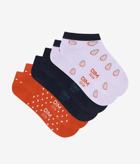 DIM Pack of 3 pairs of Lila children's socks with strawberry pattern Cotton Style