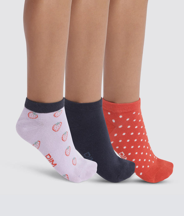DIM Pack of 3 pairs of Lila children's socks with strawberry pattern Cotton Style