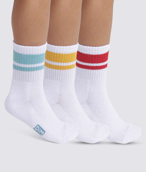 DIM 3er-Pack Kindersocken aus Baumwolle türkis/mohnrot/gelb - DIM Sport