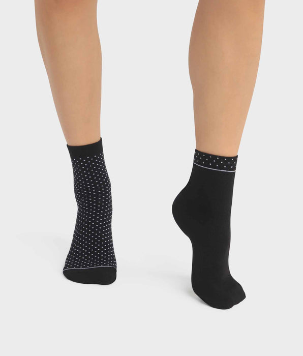 DIM Pack of 2 pairs of black women's socks in organic cotton with polka dots Dim Good