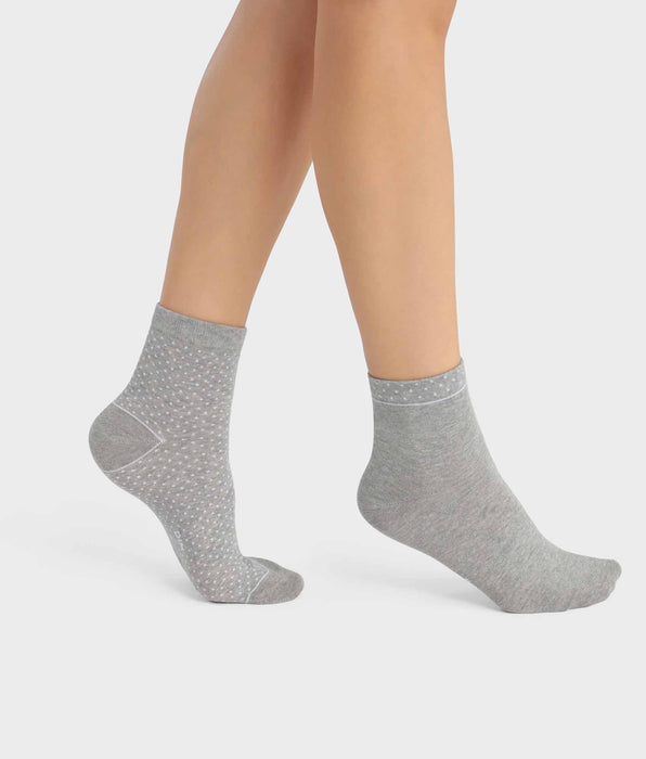 DIM Pack of 2 pairs of gray women's socks in organic cotton with polka dots Dim Good