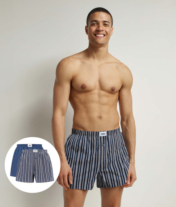 DIM Pack of 2 boxer shorts men's Indigo striped organic cotton Dim Good