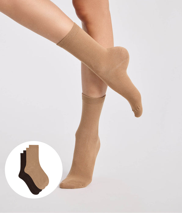 DIM Lote de 2 calcetines de mujer de algodón chocolate y topo Thermo
