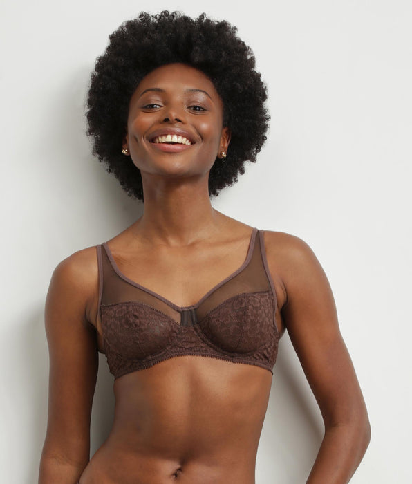DIM Chocolate leopard lace push-up bra Dim Generous