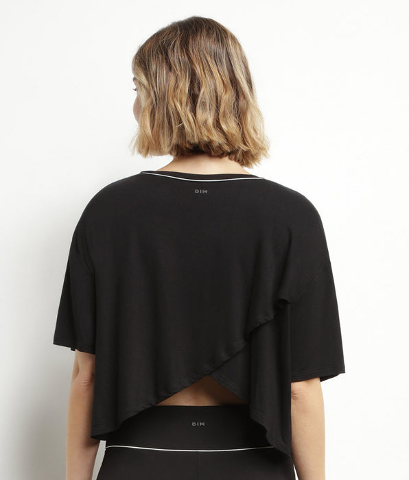 DIM T-shirt de sport femme en viscose noire avec dos ouvert Dim Move