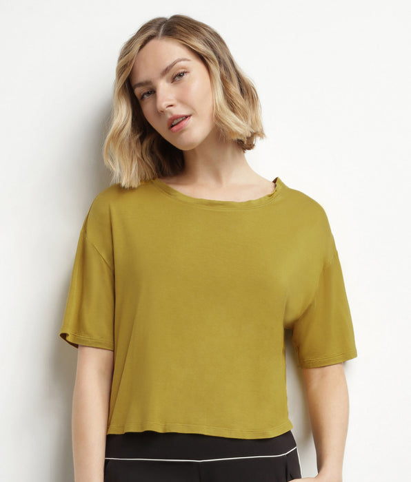 DIM T-shirt de sport femme en viscose vert olive avec dos ouvert Dim Move